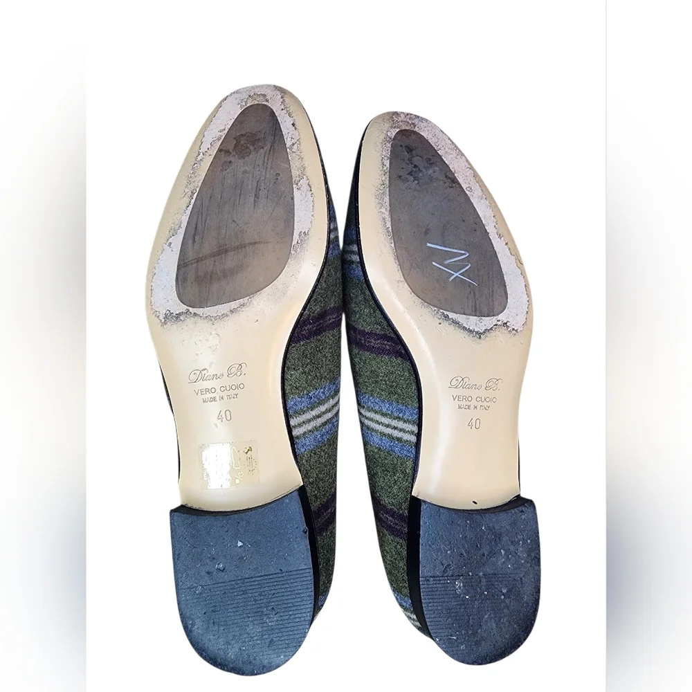 ​Diane B. Milano Italian Wool Striped Tassel Loafers - Green/Multi - Size 40